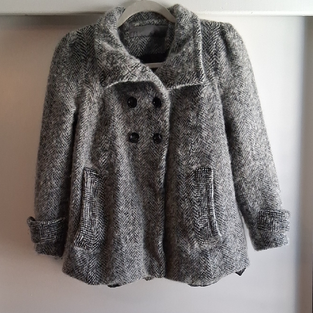 Zara Basic Wool Blend Peacoat Small Satn Lined Fl… - image 1